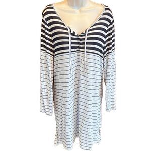 🆕 Two By Vince Camuto Bon Voyage Night Blue striped 3/4 sleeve tunic top…